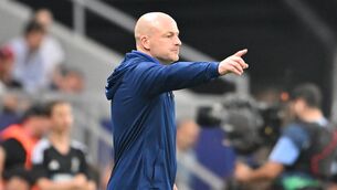 <p>England head coach Lee Carsley gestures on the touchline during the Euro Under-21 Championship final at the Adjarabet Arena in Batumi, Georgia</p>