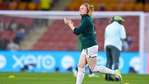 <p>DISAPPOINTED: Amber Barrett before the Women's World Cup 2023 Group B match against Nigeria at Brisbane Stadium. Photo by Stephen McCarthy/Sportsfile</p>
