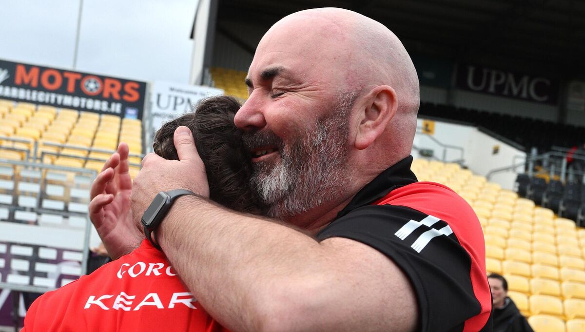 Cork's Saoirse McCarthy receives a hug from manager Matthew Twomey after the game. Pic Credit ©INPHO/Tom Maher Cork's Saoirse McCarthy receives a hug from manager Matthew Twomey after the game. Pic Credit ©INPHO/Tom Maher