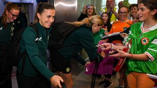 <p>Katie McCabe at Dublin Airport on the Republic of Ireland's return from the FIFA Women's World Cup 2023 in Australia. Photo by David Fitzgerald/Sportsfile</p>