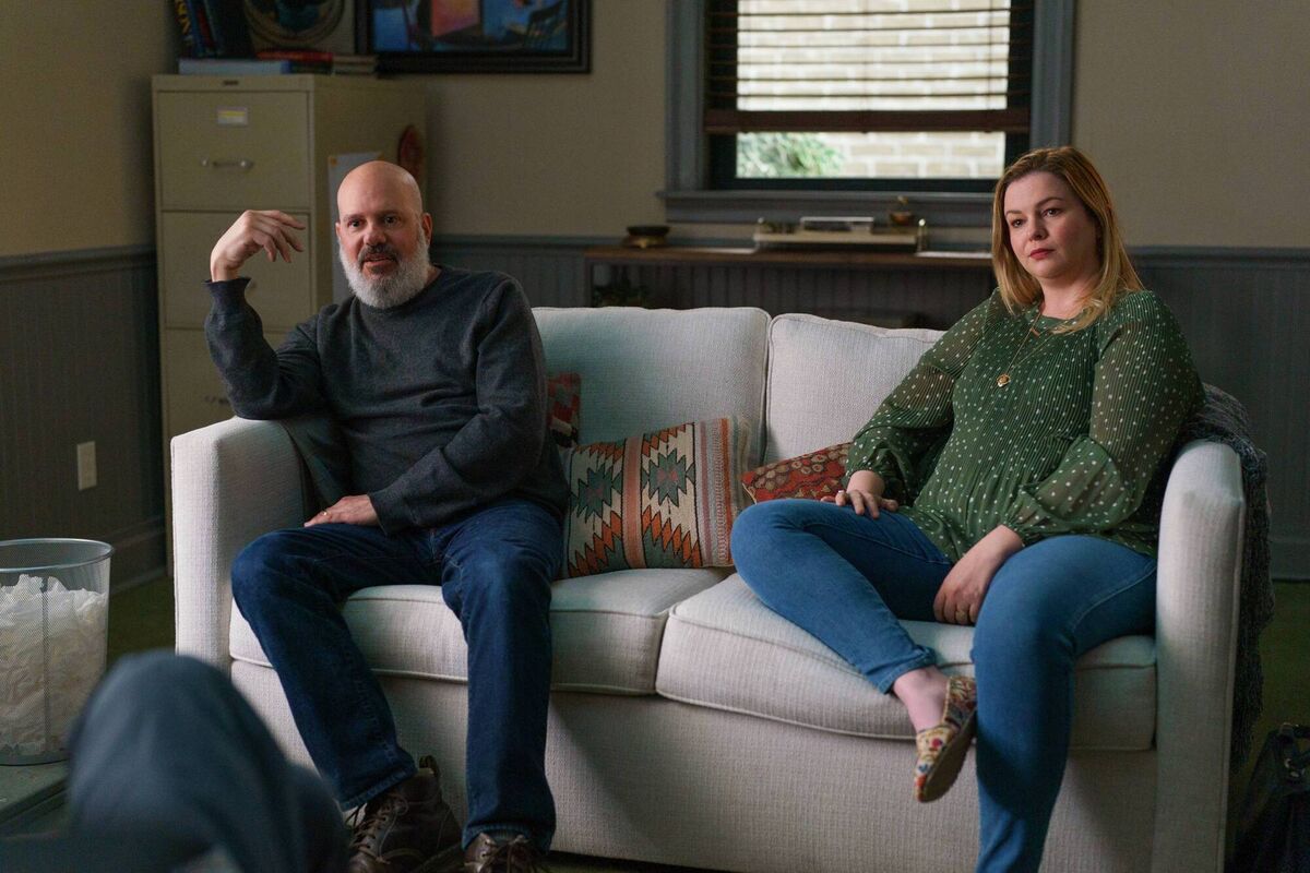David Cross and Amber Tamblyn in You Hurt My Feelings. David Cross and Amber Tamblyn in You Hurt My Feelings.