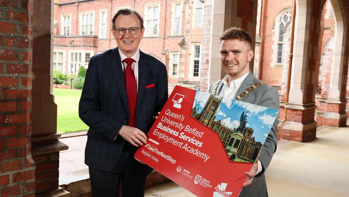 Prof Ian Greer, president of Queen’s University Belfast, with Belfast Lord Mayor Councillor Ryan Murphy, launchng a new Business Services Employment Academy to give 15 people living in Belfast, with few or no qualifications, the chance to secure an administrative role in the university. Prof Ian Greer, president of Queen’s University Belfast, with Belfast Lord Mayor Councillor Ryan Murphy, launchng a new Business Services Employment Academy to give 15 people living in Belfast, with few or no qualifications, the chance to secure an administrative role in the university.