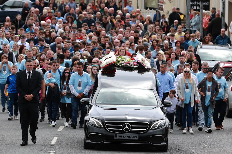 The funeral procession of Kiea McCann makes its way to the Sacred Heart Chapel in Clones, Co Monaghan.  Picture: PA