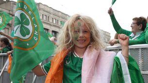 <p class="contextmenu internal_Caption">Supporter Laoise Coleman on O’Connell St, Dublin, to welcome home the Republic of Ireland Women’s team.  Picture: Damien Eagers/PA Wire</p>