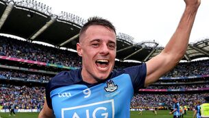 <p>JOB DONE: Dublin's Brian Howard celebrates winning after the final whistle. Picture: INPHO/Laszlo Geczo</p>