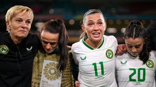 <p>OUTBELIEVED? Republic of Ireland manager Vera Pauw with players, from left, Áine O'Gorman, Katie McCabe and Marissa Sheva after the FIFA Women's World Cup 2023 Group B match between Republic of Ireland and Nigeria at Brisbane Stadium in Brisbane, Australia. Pic: Stephen McCarthy/Sportsfile</p>