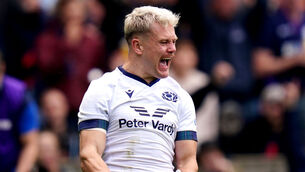 <p>MR DARCY: Scotland's Darcy Graham celebrates scoring their side's first try . Picture: Jane Barlow/PA Wire.</p>