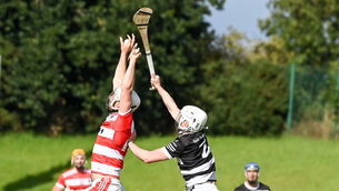 <p>WINNING WAYS: Courcey Rovers' Olan Crowley wins the ball under pressure from Ballyhea's Adam Barrett, during their SAHC clash at Mallow. Pic: David Keane.</p>