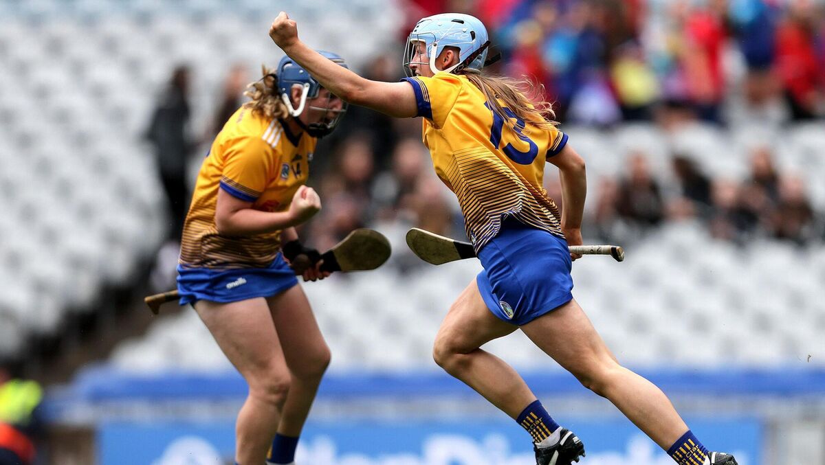 Clare's Caoimhe Cahill celebrates scoring her side’s second goal.