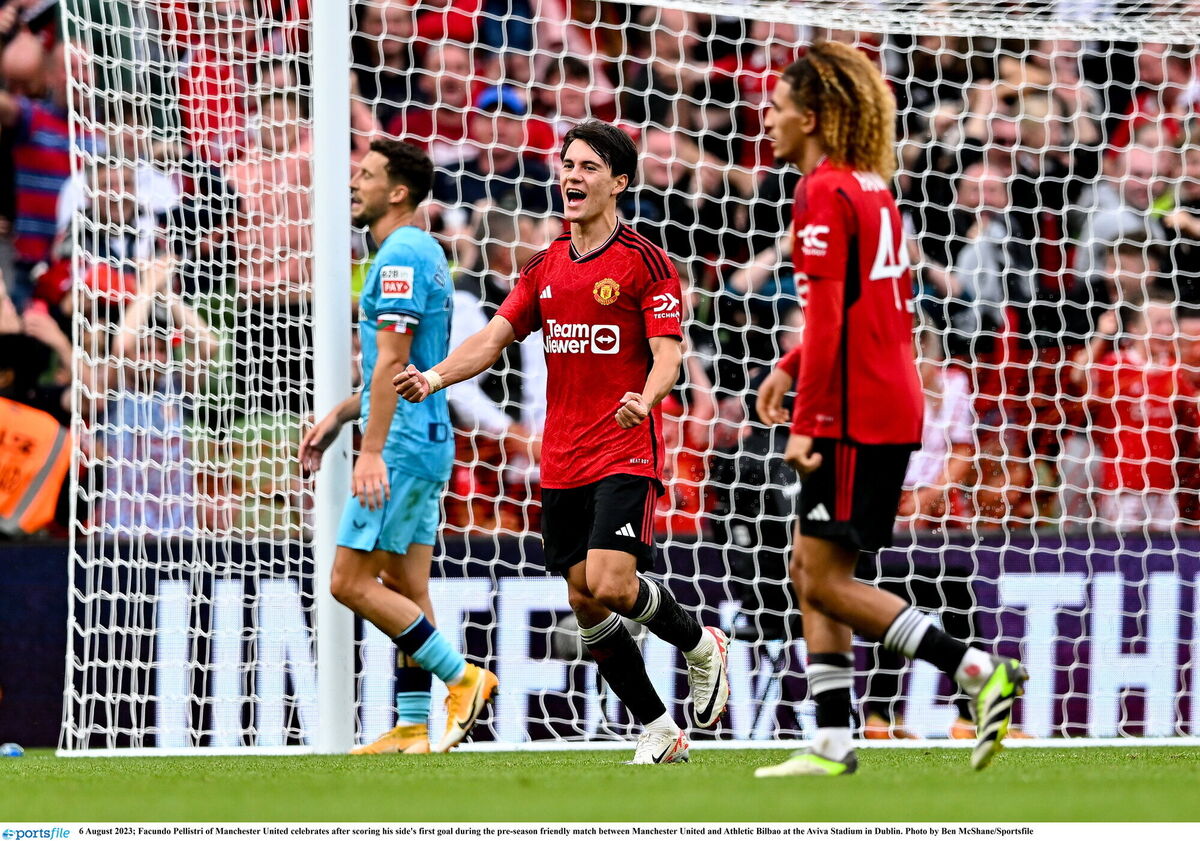 Facundo Pellistri celebrates after scoring. Photo by Ben McShane/Sportsfile