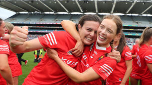 <p>SEASON TURNER: Cork’s Hannah Looney and Meabh Cahalane celebrate. Pic: ©INPHO/Bryan Keane</p>