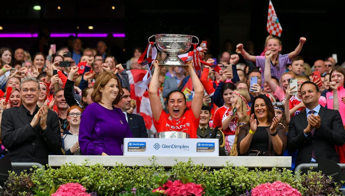 Cork captain Amy O'Connor lifts the O'Duffy Cup. Photo by Stephen Marken/Sportsfile Cork captain Amy O'Connor lifts the O'Duffy Cup. Photo by Stephen Marken/Sportsfile