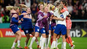 <p>England celebrate winning the penalty shoot-out (Zac Goodwin/PA)</p>