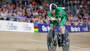 <p>NATIONAL RECORD: Chris Burns set a new National record when he finished sixth in the MC2 1km Time Trial today on track in a blistering time of 1:14.377. Pic: ©INPHO/SWpix/Will Palmer</p>