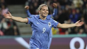 <p>QUARTERS BOUND: France's Eugenie Le Sommer celebrates after scoring her team's fourth goal. (AP Photo/James Elsby)</p>