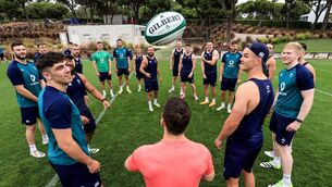 <p>FUN AND GAMES...FOR NOW: Caolin Blade heads the ball as his teammates look on. Pic: ©INPHO/Dan Sheridan</p>