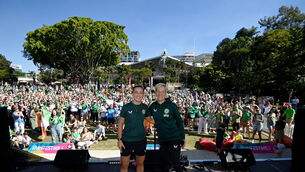 <p>CHANGES? Manager Vera Pauw and captain Katie McCabe during a Republic of Ireland visit to the FIFA Fan Festival at South Bank Parklands in Brisbane, Australia. Pic: Stephen McCarthy/Sportsfile</p>