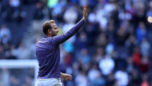 <p>FAREWELL? Harry Kane of Tottenham Hotspur waves to the fans as he does a lap around the stadium after the final whistle during the pre-season friendly match between Tottenham Hotspur and Shakhtar Donetsk at Tottenham Hotspur Stadium on August 06, 2023 in England. (Photo by Charlie Crowhurst/Getty Images)</p>