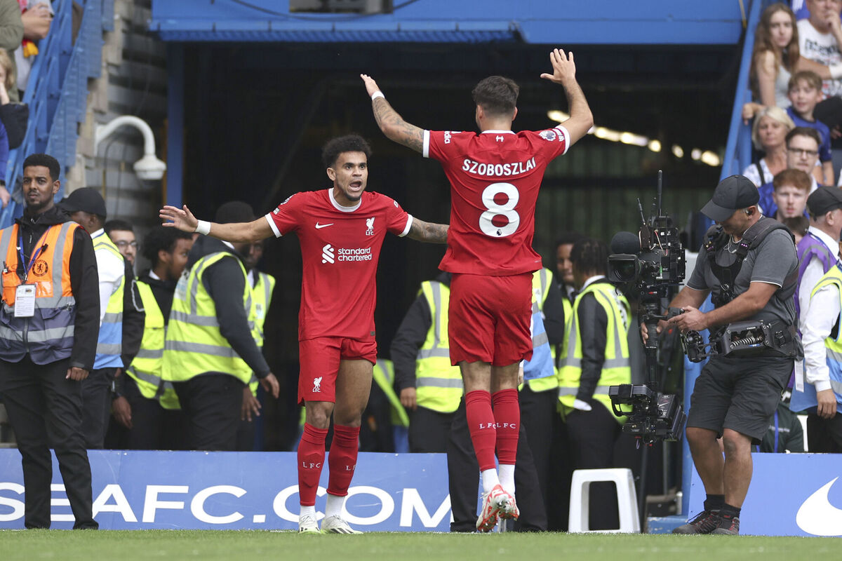 BREAKING THE DEADLOCK: Liverpool's Luis Diaz, left, celebrates after scoring his side's opening goal. Pic: AP Photo/Ian Walton BREAKING THE DEADLOCK: Liverpool's Luis Diaz, left, celebrates after scoring his side's opening goal. Pic: AP Photo/Ian Walton