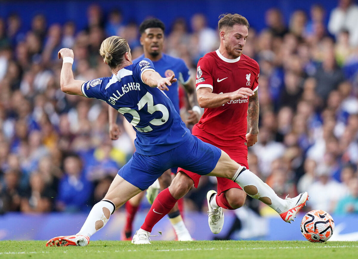 Liverpool's Alexis Mac Allister (and Chelsea's Conor Gallagher battle for the ball. Liverpool's Alexis Mac Allister (and Chelsea's Conor Gallagher battle for the ball.