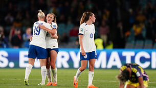 <p>UNFAZED: England's Beth England, Georgia Stanway and Ella Toone celebrate victory after the World Cup quarter-final. Pic: Zac Goodwin/PA Wire</p>
