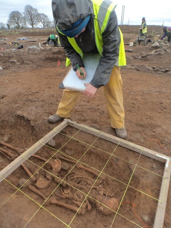 An archaeologist recording a human skeleton at the ringfort at Ranelagh, Co Roscommon. Picture: Irish Archaeological Consultancy