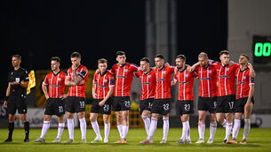 <p>EUROPEAN DREAM OVER: Derry City's Europa League adventure was ended in heartbreaking fashion.  Pic: Ben McShane/Sportsfile</p>