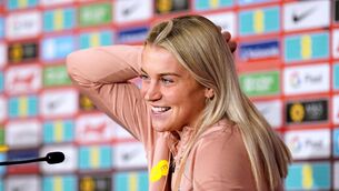 <p>SMILING: England’s Alessia Russo during a pre-World Cup final press conference </p>