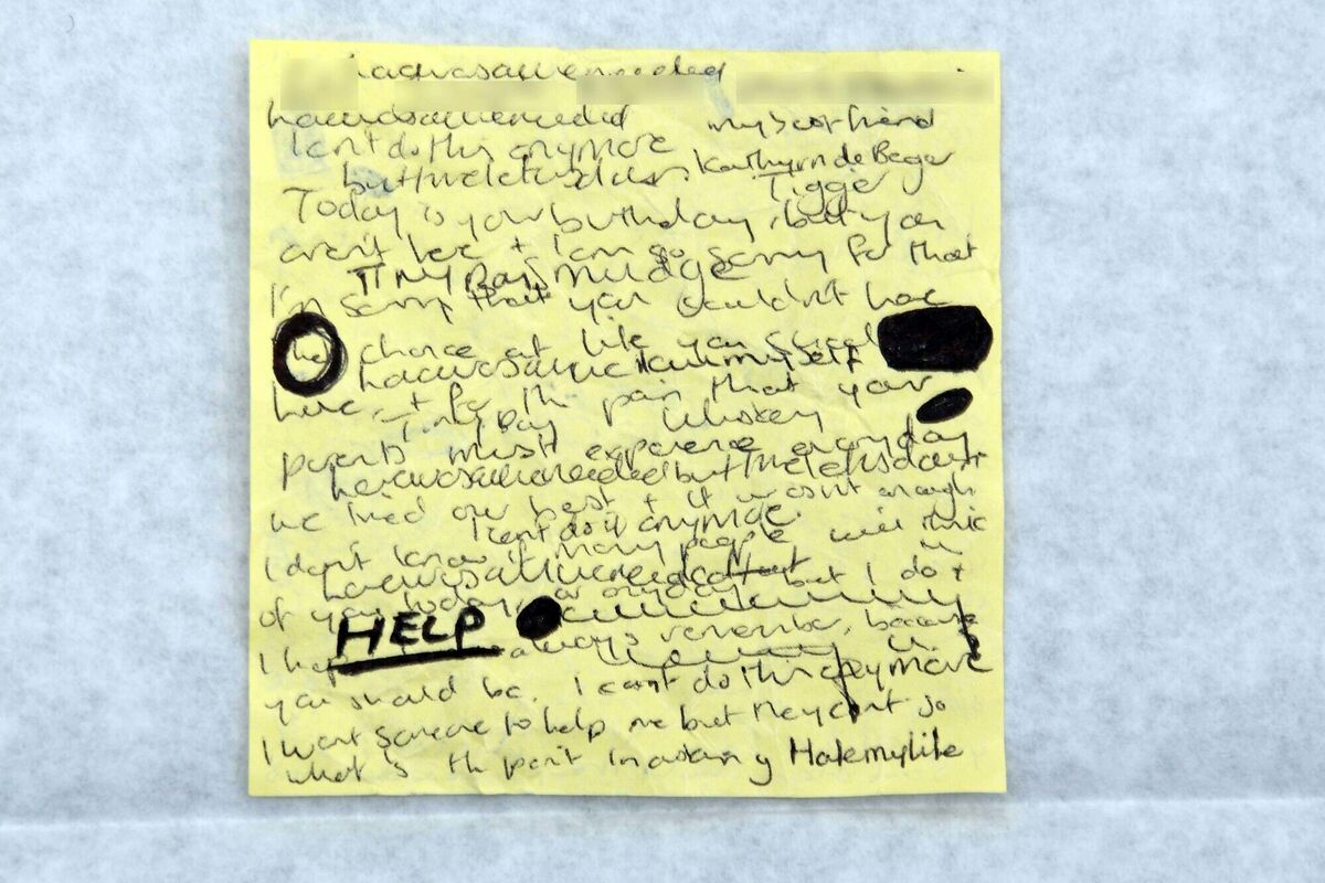 A hand written note which was shown in court at the Lucy Letby trial. It was found by police in Ms Letby's home at Westbourne Road, Chester. Picture: Cheshire Constabulary/CPS/PA Wire A hand written note which was shown in court at the Lucy Letby trial. It was found by police in Ms Letby's home at Westbourne Road, Chester. Picture: Cheshire Constabulary/CPS/PA Wire