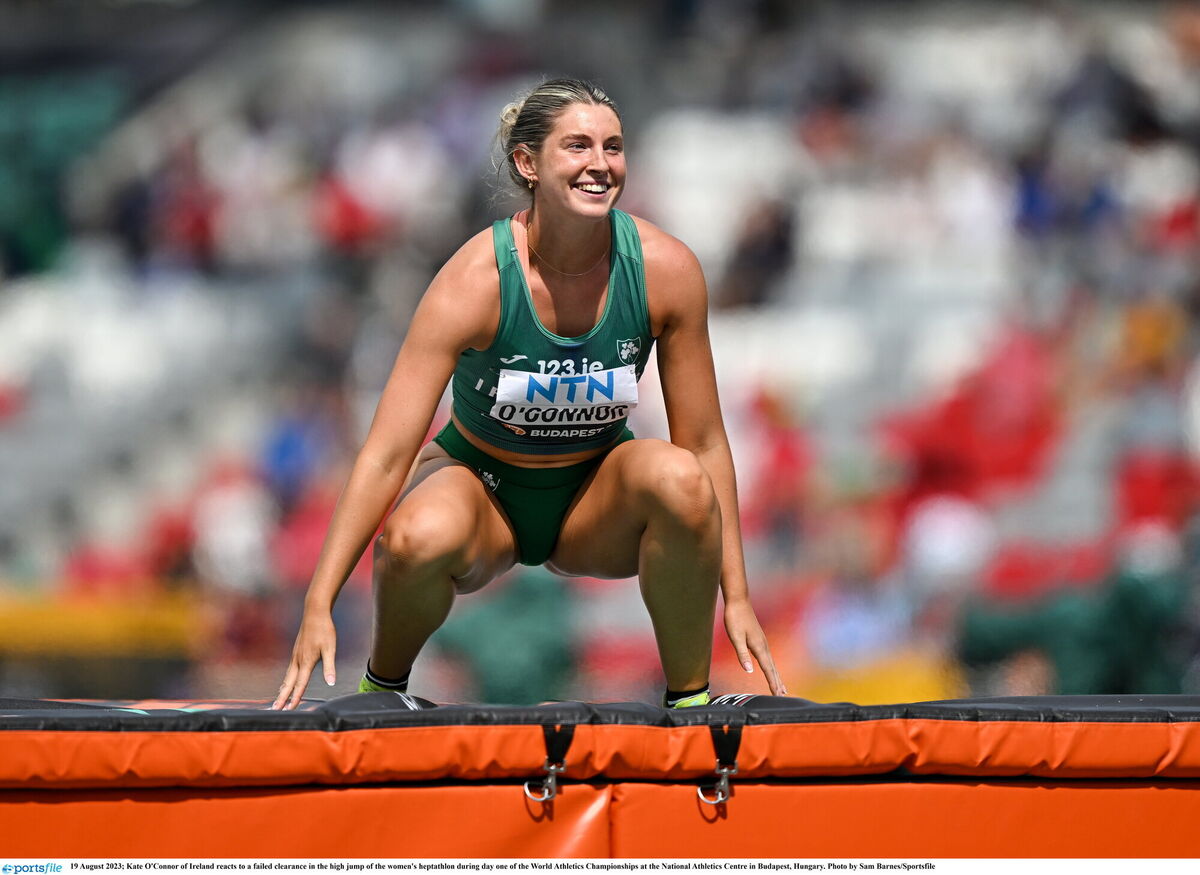EIGHTH OVERALL: Kate O'Connor is placed eighth overall in the heptathlon after completely a SB high jump of 1.80m.  Pic: Sam Barnes/Sportsfile