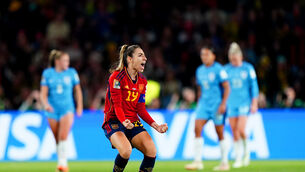 <p>ON THE MARK: Spain's Olga Carmona celebrates scoring their side's winner at Stadium Australia, Sydney. </p>