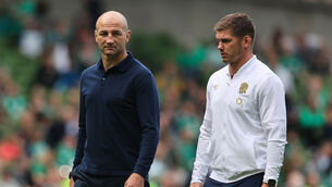 <p>BACK TO DRAWING BOARD: England Head Coach Steve Borthwick and Owen Farrell at the Aviva Stadium on Saturday. Picture: INPHO/Ben Brady</p>