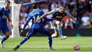 <p>FLYING FORM: Everton's Abdoulaye Doucoure (left) and Aston Villa's John McGinn battle for the ball during the Premier League match at Villa Park. Pic: David Davies/PA Wire</p>