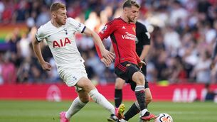<p>HAVING FUN: Tottenham Hotspur's Dejan Kulusevski (left) and Manchester United's Mason Mount battle for the ball during the Premier League match at the Tottenham Hotspur Stadium. Pic: John Walton/PA Wire</p>