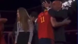 <p>Spanish federation chief Luis Rubiales kisses forward Jenni Hermoso on lips at post-match ceremony. </p>