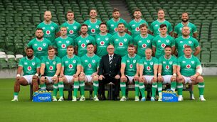 <p>IRELAND'S CALL: The Ireland team with IRFU President Greg Barrett. Pic Credit: ©INPHO/Dan Sheridan</p>