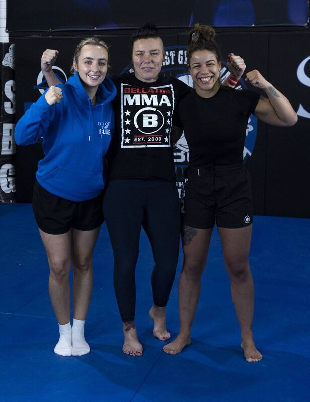 Reporter Kate Demolder, Sinéad 'KO' Kavanagh, and coach/training partner Jaqueline Almeida. Pic: Sam Boal/Photocall Ireland. 