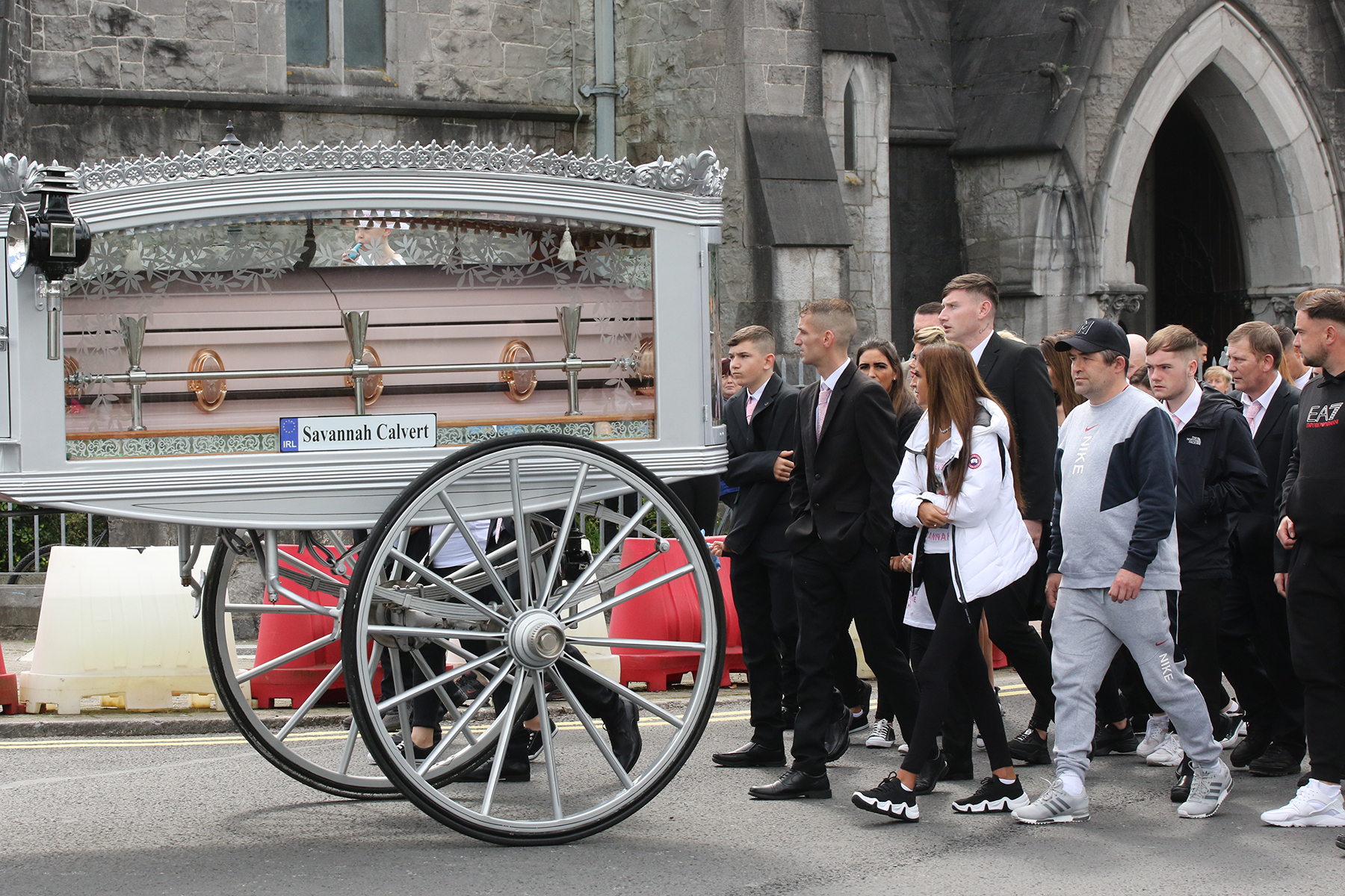 Savanah’s coffin was transported in a grey-framed glass carriage, drawn by four black horses. Picture: Brendan Gleeson