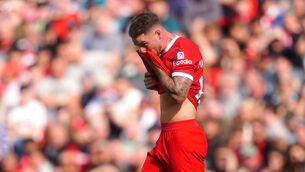 Liverpool’s Alexis Mac Allister reacts after being sent off against Bournemouth on Saturday (Peter Byrne/PA)