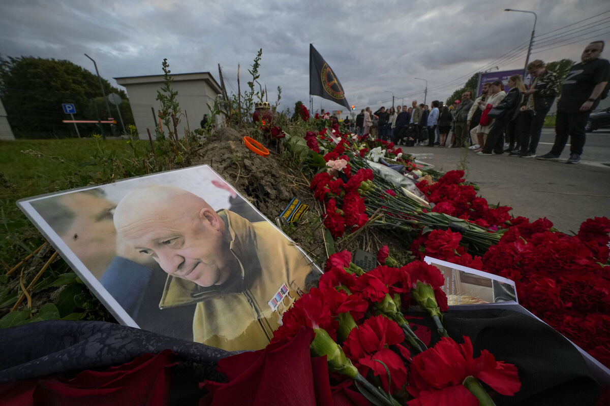 A portrait of the owner of private military company Wagner Group Yevgeny Prigozhin lays at an informal memorial next to the former 'PMC Wagner Centre' in St. Petersburg, Russia. Picture: AP A portrait of the owner of private military company Wagner Group Yevgeny Prigozhin lays at an informal memorial next to the former 'PMC Wagner Centre' in St. Petersburg, Russia. Picture: AP