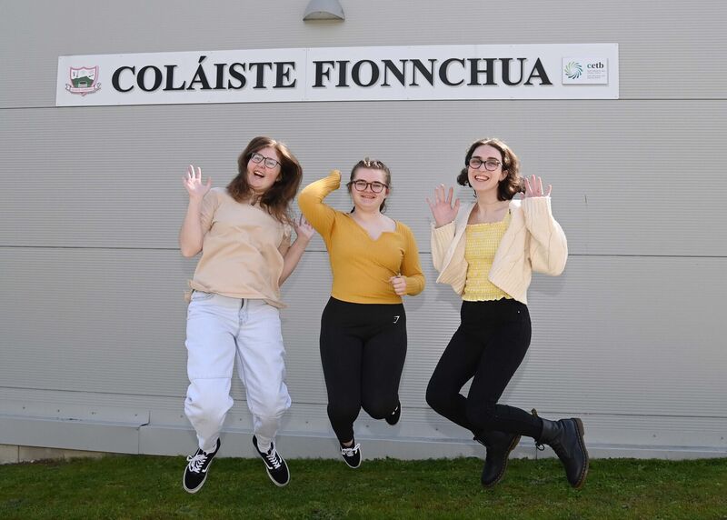 Keira Mulhern (left) with Emma Danagher (centre) and Ashling Malmstrom celebrating their leaving certificate results at Coláiste Fionnchua, Mitchelstown, Co Cork. Picture: Denis Minihane