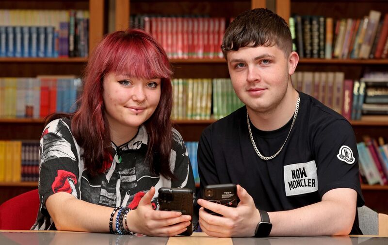  Aoife O'Brien and Luke O'Sullivan, checking the results at Nagle Community College, Mahon, Cork. Picture: Jim Coughlan