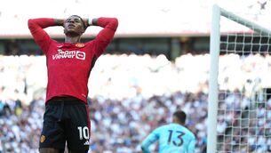 <p>SUB-PAR: Manchester United's Marcus Rashford reacts during the Premier League match at the Tottenham Hotspur Stadium last weekend. Pic: John Walton/PA Wire</p>