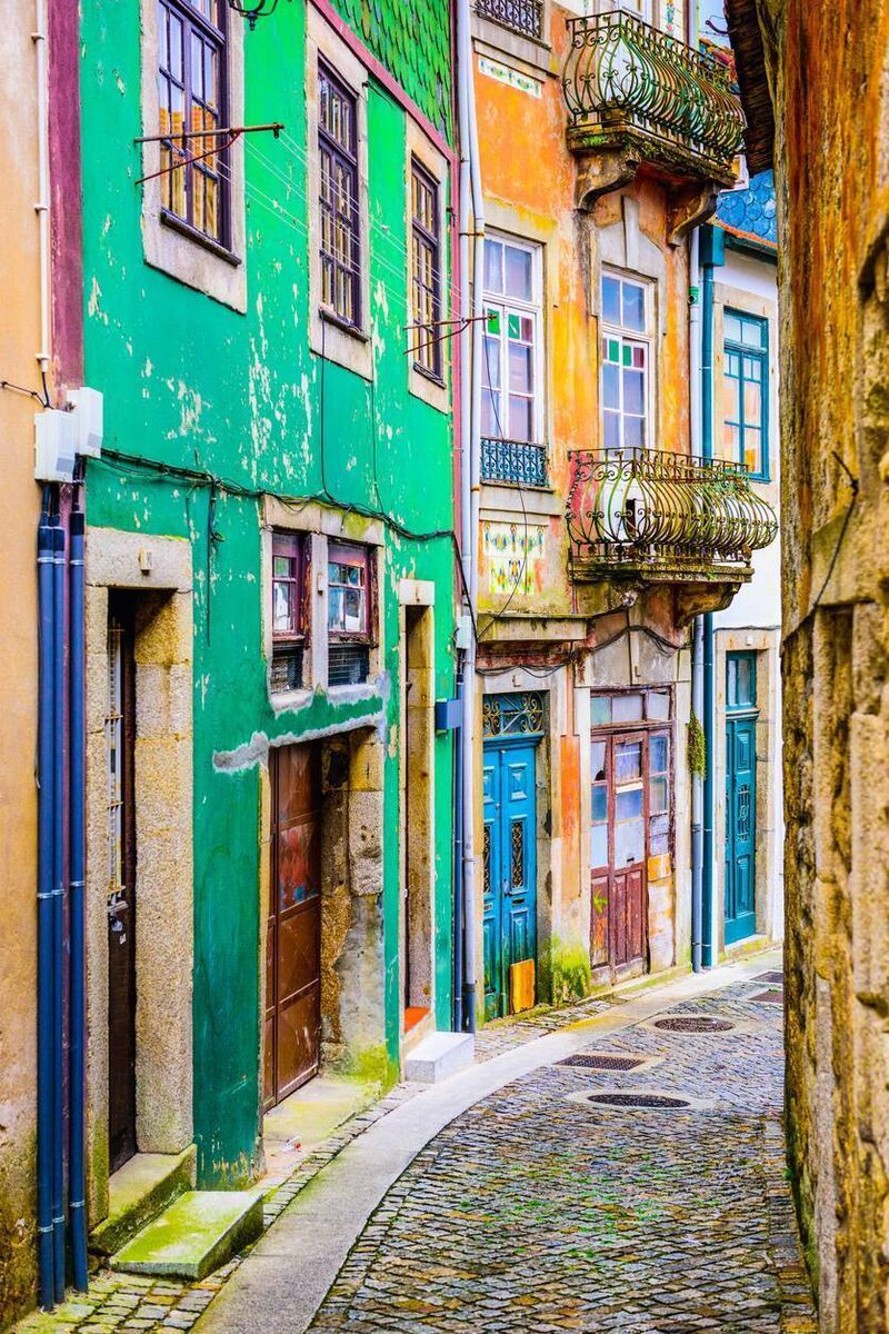A quaint alleyway in Porto, Portugal.