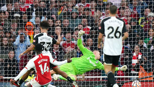 <p>IN FORM: Arsenal's Eddie Nketiah (left) scores their side's second goal of the game during the Premier League match at the Emirates Stadium, London. Pic: Zac Goodwin/PA Wire</p>