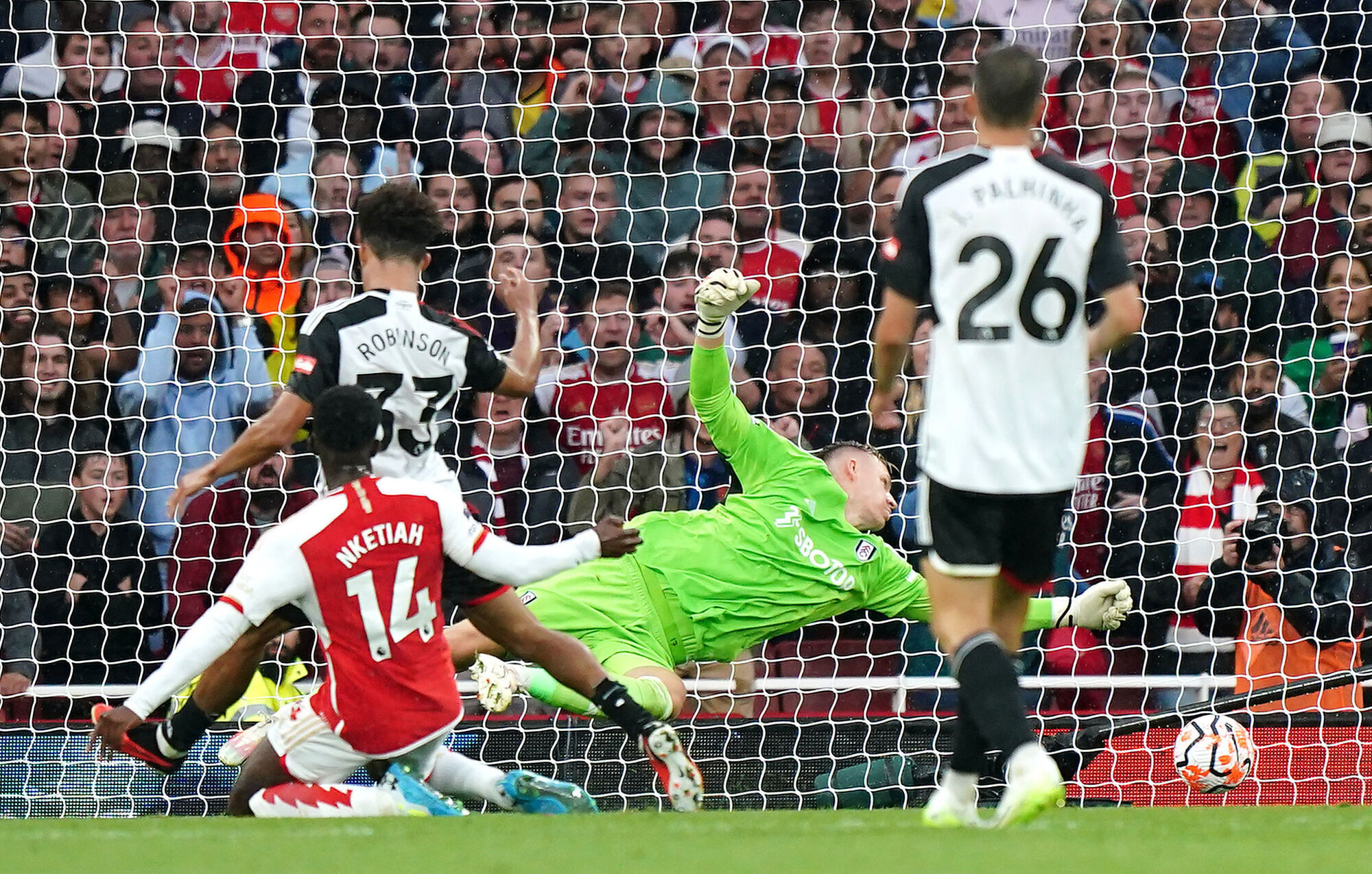 IN FORM: Arsenal's Eddie Nketiah (left) scores their side's second goal of the game during the Premier League match at the Emirates Stadium, London. Pic: Zac Goodwin/PA Wire