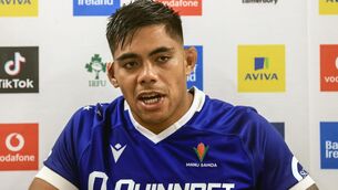 <p>Samoa’s Michael Ala’alatoa during the post-match press conference. Pic Credit ©INPHO/Dan Sheridan</p>