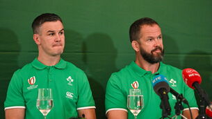 <p>WORLD CUP READY: Captain Jonathan Sexton, left, and head coach Andy Farrell during the announcement of the Ireland Rugby World Cup squad. Pic: Brendan Moran/Sportsfile</p>