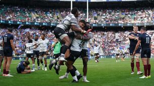 <p>ENGLISH WOES: Fiji players celebrate the final whistle following the Summer Nations Series match at Twickenham Stadium. Pic: David Davies/PA Wire.</p>