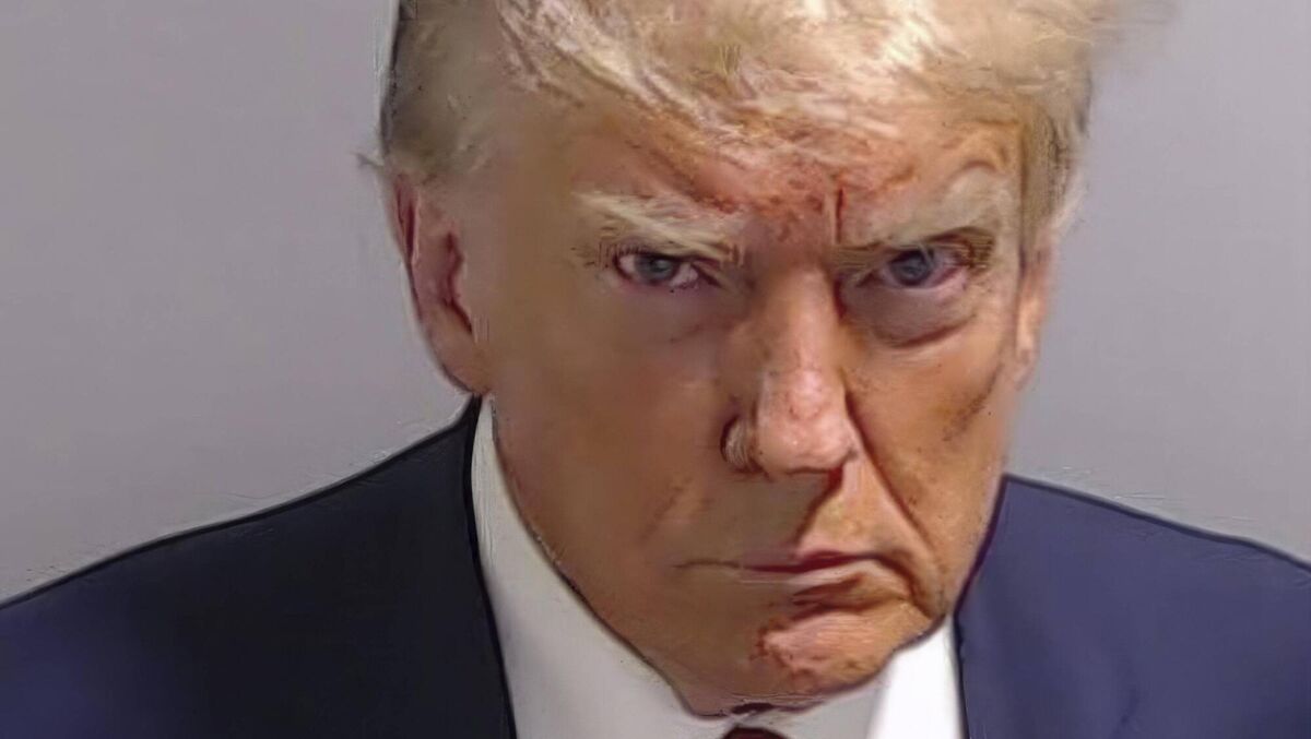 Former US President Donald Trump after he surrendered and was booked at the Fulton County Jail in Atlanta.